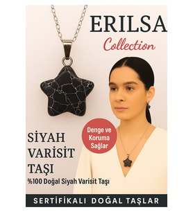 Sertifikalı Yıldız Model Siyah Varisit Doğal Taş Kolye – Denge ve Koruma Sağlar (Çok Renkli)