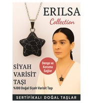 Sertifikalı Yıldız Model Siyah Varisit Doğal Taş Kolye – Denge ve Koruma Sağlar (Çok Renkli)