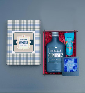 Babalar Günü Özel Ahşap Kutusunda, 200ML Tasarımlı Cam Şişe Çıkolata Koloyası, Çerçeve, El Vucut Kremi