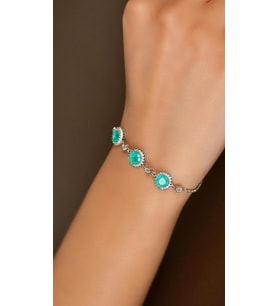 Paraiba Taşlı Rodyum Yuvarlak Anturaj Gümüş Bileklik