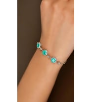 Paraiba Taşlı Rodyum Yuvarlak Anturaj Gümüş Bileklik