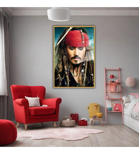 Metal Çerçeveli Temperli Cam Tablo Captain Jack Sparrow (Gold)