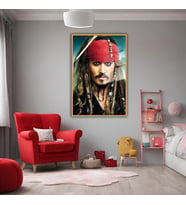 Metal Çerçeveli Temperli Cam Tablo Captain Jack Sparrow (Gold)