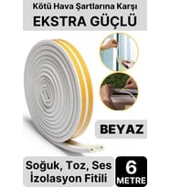 6 Metre Beyaz Pvc Doğrama Kapı Pencere Soğuk Geçirmez Sızdırmaz İzolasyon Fitil Yapışkanlı 3x2=6 mt