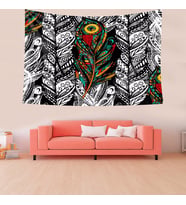 Dream Catcher Kuş Tüylü Bohem Desen Leke Tutmaz Kadife Doku Kumaş Duvar Örtüsü Duvar Halısı Tapestry (Yeşil-Siyah)