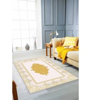 Krem Gold Klasik Göbekli Kaymaz Tabanlı Dekoratif Halı MK68 - 100 x 160 cm