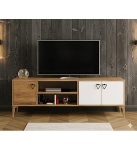 Rivo Tv Ünitesi Legnano-Beyaz Raflı ve Kapaklı Modern Tasarım 150 cm