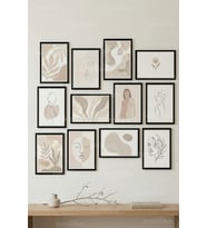 12 Parça Modern Abstract Line Art 2 Renk Seçenekli Çerçeve Görünümlü Tablo Seti