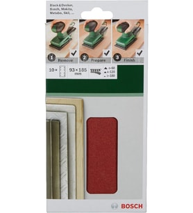 Bosch Titreşimli Zımpara Kağıdı 10'Lu Set, 93, 185 Mm 60/120/180 Kum 8 Delik, Gri