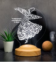 Mevlana Sözleri ile Semazen Tasarımlı LED Gece Lambası, İslami Hediyelik, Işıklı Dini Hediye, Mevlevilik ve Manevi Dekorasyon