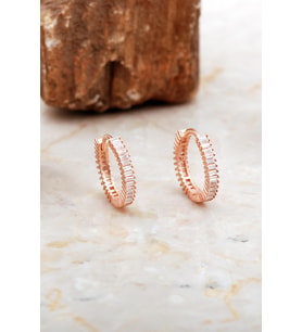 18 Mm Baget Taşlı Rose Gümüş Halka Küpe 7032