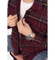 Bordo Sarı Çizgili Oversize Oduncu Hediye Kutulu Erkek Gömlek (Bordo-Sarı)