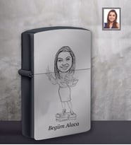 Kişiye Özel Öğretmen Karikatürlü Siyah Benzinli Çakmak Bayan-19