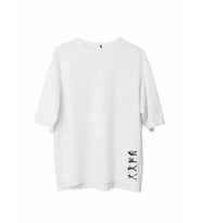 Unisex Bisiklet Yaka Baskılı Oversize T-Shirt - Beyaz