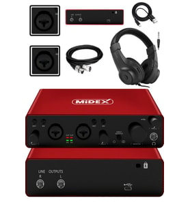 Midex GLX-800RD-H Üst Segment Usb Stüdyo Ses Kartı 2 Giriş 2 Çıkış 24bit/192kHz (Kulaklık kablo Dahil)