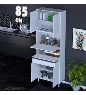 Eliusta Alp 85 cm Çekmeceli Erzak Dolabı - Çok Amaçlı Banyo Kiler Mutfak Antre Depolama Dolabı 85x226x32 cm