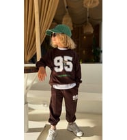 California 95 Baskılı Nakışlı Kahverengi Erkek Çocuk Sweatshirt ve Eşofman Altı 3 İplik Alt Üst Takım