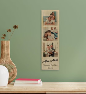 BK Gift Kişiye Özel 3 Fotoğraflı ve Mesajlı Dekoratif Doğal Ahşap Çerçeve