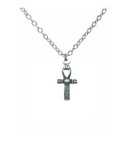 Gri Desenli Haç Figürlü Kolye – 60 cm Zincirli, Gotik & Unisex Takı (Gümüş)