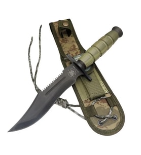 Halmak 0698 Haki Komando Bıçağı 30cm -  Testere Detaylı, Oluklu, Kılıflı