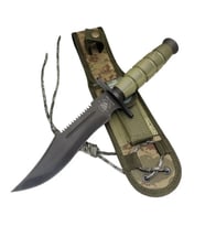 Halmak 0698 Haki Komando Bıçağı 30cm -  Testere Detaylı, Oluklu, Kılıflı