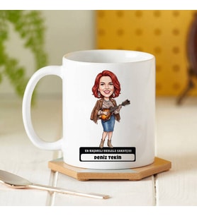 Ukulele Sanatçısı Müzisyen Kadın Karikatürlü Kupa Bardak