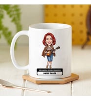 Ukulele Sanatçısı Müzisyen Kadın Karikatürlü Kupa Bardak