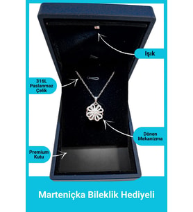 Işıklı Premium Kutuda  Dönen Yonca Kolye  Gümüş Renk  316l Çelik  Hediye Paketi Yapılır