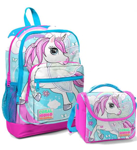 Coral High Mavi Unicorn Kız Çocuk İlköğretim Okul Sırt Çantası ve Beslenme Çanta Seti