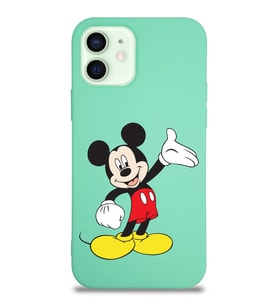 Apple iPhone 12 Mini  Lansman Kılıf Mickey Mouse Tasarımlı Altı Kapalı İçi Kadife Kaplı  Kapak (Şeffaf)