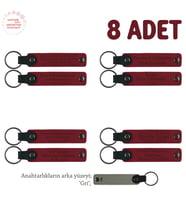 Yaz Kampına Katılan Öğrencilere Özel, 8'li Set, İsme Özel Hatıra Deri Anahtarlık, Kırmızı & Gri