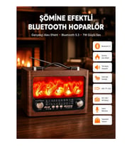 Mey İthalat® Solar Şarjlı Şömine Işıklı Bluetooth Hoparlör – Radyo, USB, TF Kart Destekli