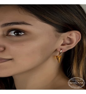 S-warovski Crystal Taşlı Gümüş Sarı Taşlı Üçgen Sallantılı Kadın Küpe