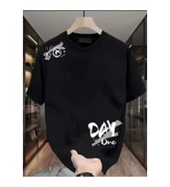Baskılı Oversize Bisiklet Yaka T-shirt - Siyah