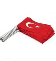 Premium 23 Nisan Türk Bayrağı - 50 Adet Toptan Paket Alpaka Kumaş Plastik Saplı 20x30cm (Kırmızı-Beyaz)