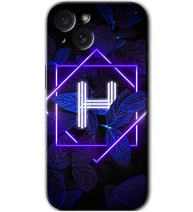 İphone 15 Plus Kılıf HD Desen Baskılı Kılıf - Dark Neon Yaprak H Harfi