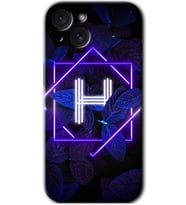 İphone 15 Plus Kılıf HD Desen Baskılı Kılıf - Dark Neon Yaprak H Harfi