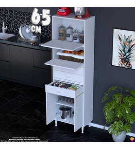 Eliusta Lorin 65 cm 4 Kapaklı Raflı Çok Amaçlı Mutfak Kiler ve Depolama Dolabı Beyaz Boy Dolabı-65x194x32 cm