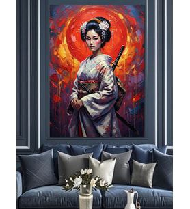 Japon Geyşa Sanat Eseri Dekoratif Kanvas - Mdf Ahşap Tablo