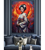 Japon Geyşa Sanat Eseri Dekoratif Kanvas - Mdf Ahşap Tablo