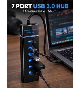 7 Port USB 3.0 Çoklayıcı Hub 5Gbps Veri Aktarım Adaptörü