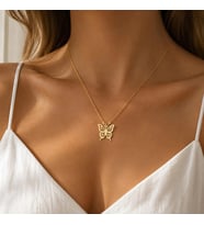 Kişiye Özel 925 Ayar Gümüş Minimal Kelebek Kolye (Gold)