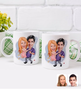 BK Gift Kişiye Özel Sevgililer Karikatürlü İkili Kupa Bardak-3