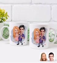 BK Gift Kişiye Özel Sevgililer Karikatürlü İkili Kupa Bardak-3