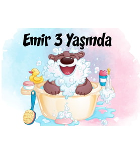 Banyo Yapan Ayıcık Temalı Doğum Günü Afişi 35X50 cm
