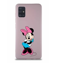 Samsung Galaxy A51 Soft Premier Kapak Minnie Mouse-D Tasarımlı Silikon Kılıf - Pudra (Şeffaf)
