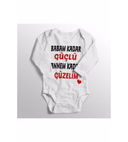 Unisex Bebek Beyaz Babam Kadar Güçlü Annem Kadar Güzelim Yazılı Bebek Zıbın