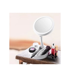 Katlanabilir Led Işıklı Usb Li Yuvarlak Masa Üstü Makyaj Aynası