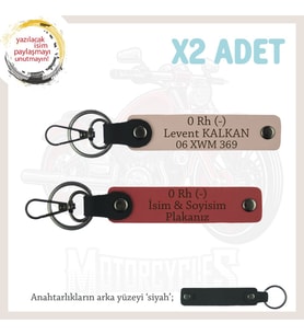 Motosiklet Sevene, İsim Plaka, 0 Rh (-) Kan Grubu Acil Durum x2 Anahtarlık, Nar Çiçeği-Yavruağzı-Syh (Çok Renkli)