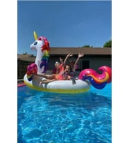 Unicorn Tek Boynuzlu Tutamaçlı MEGA Boy Ada Binici At Havuz, Deniz 201cm x 140cm x 97cm Pompa, Yama